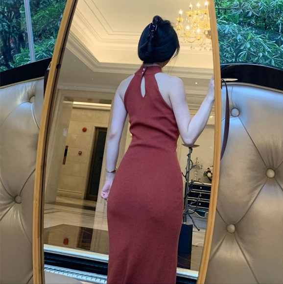 Red sexy non-sleeve summer sweater dress - Picture 6 of 7